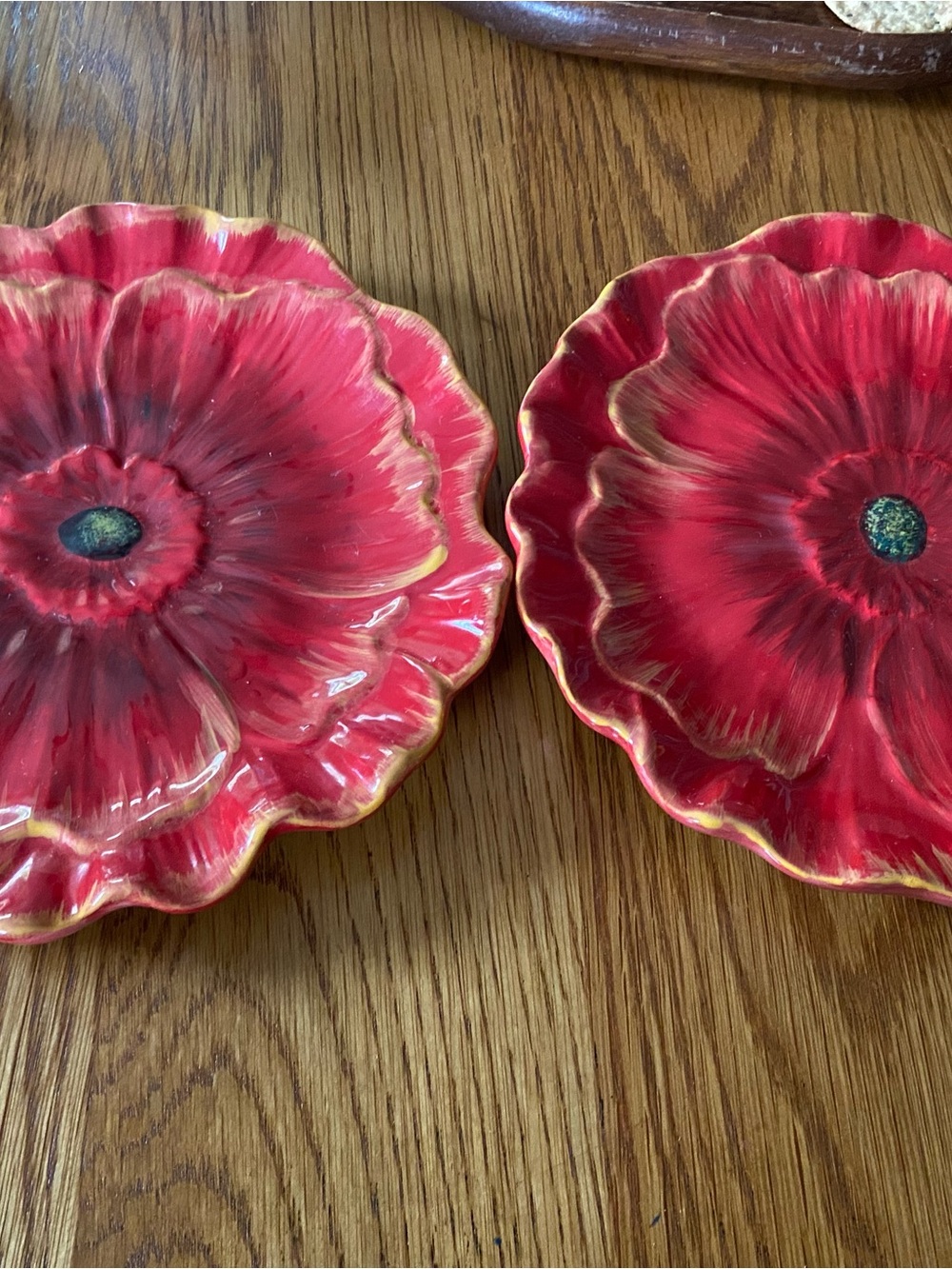 2 Pier 1 Red Poppy Textured Salad Plates